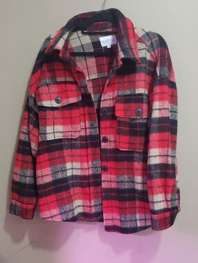My Style Red Black Plaid Button-Up Shacket Size XL
